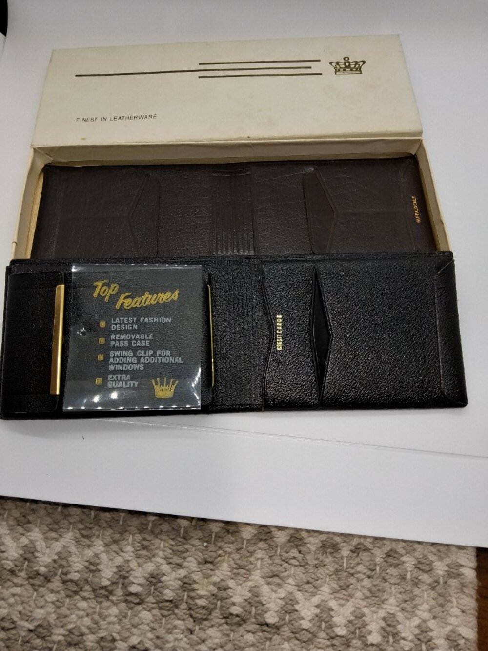 2 Buffalo Calf Wallets, New/Old Stock, Brown & Black w/Jet Swing & Original Box